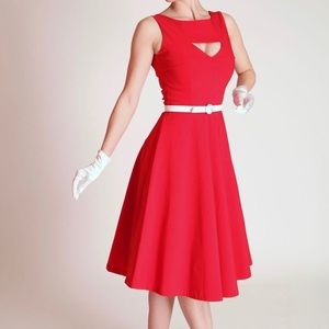 Tatyana Retro Red Swing Pinup Style Cutout Dress